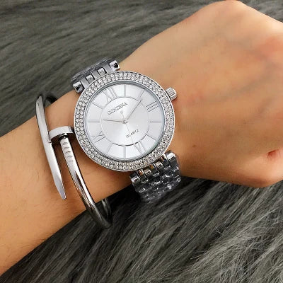 CONTENA Women's Watches Fashion Rhinestone Ladies Watch Top Brand Luxury Silver Watch Women Watches Full Steel Clock reloj mujer.