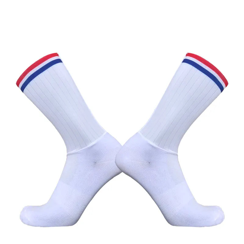 Anti Slip Silicone Summer Aero Socks Whiteline Cycling Socks Men Bicycle Sport Running Bike Socks Calcetines Ciclismo.