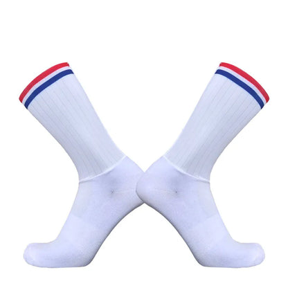 Anti Slip Silicone Summer Aero Socks Whiteline Cycling Socks Men Bicycle Sport Running Bike Socks Calcetines Ciclismo.