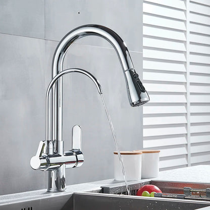 Matte Black Pure Water Filter Kitchen Faucet Dual Handle Hot and Cold Drinking Water Pull Out  Kitchen Mixer Taps