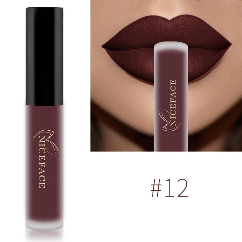 NICEFACE Matte Liquid Lipstick Waterproof Long Lasting Lip Gloss Tint Sexy Red Nude Purple Metallic Lipsticks Makeup Cosmetics