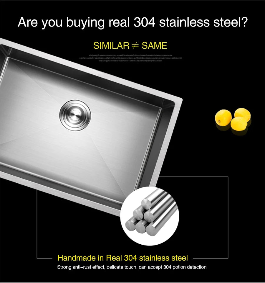 Large Size Single Kitchen Sink Handmade Brushed 304 Stainless Steel 3mm Thickness Single Bowl Bar Counter Kitchen Kinks