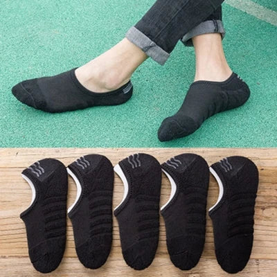 5 Pairs/Lot Men's Fashion Towel Bottom Boat Socks Cotton Sport Sweat Breathes Silicone Anti-Slip Invisible Socks Plus Size 41-45