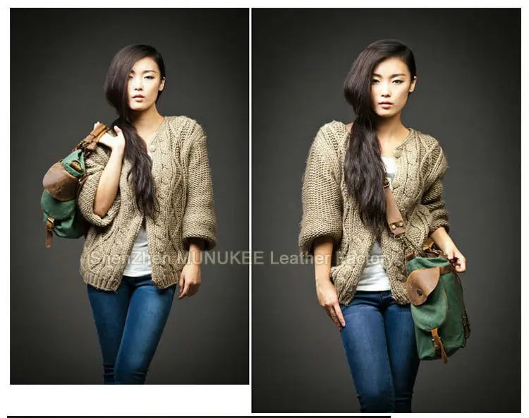 Vintage Military Canvas + Echtes Leder Herren Umhängetasche Sling Umhängetasche Tote Handtasche Herren Canvas Messenger Bag Freizeit