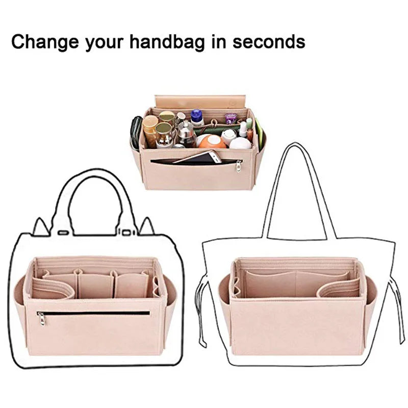 Make up Organizer Felt Cloth Handbag Organizer Insert Bag Travel Inner Purse Portable Cosmetic Bags Fits Speedy Neverfull.