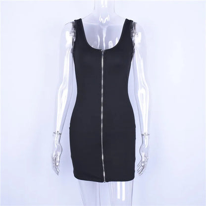 Hugcitar ärmellose V-Ausschnitt Reiß verschluss rücken frei sexy Bodycon Mini kleid 2019 Sommer Frauen Mode schwarz Party kleidung