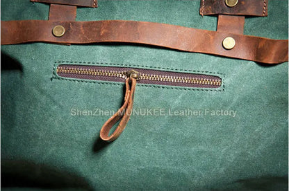 Vintage Military Canvas + Echtes Leder Herren Umhängetasche Sling Umhängetasche Tote Handtasche Herren Canvas Messenger Bag Freizeit