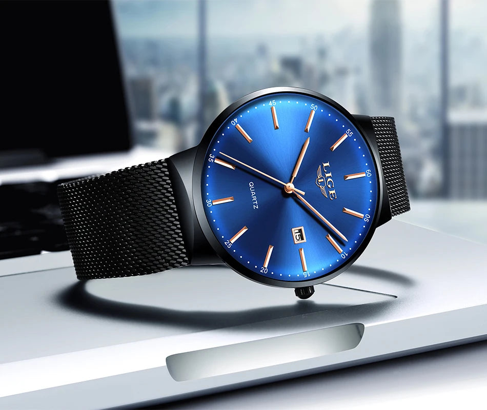 LIGE Fashion Luxury Womens Watch Ultra-thin Steel Mesh Strap Quartz Wristwatch Women Clock Casual Waterproof Watches Reloj Mujer