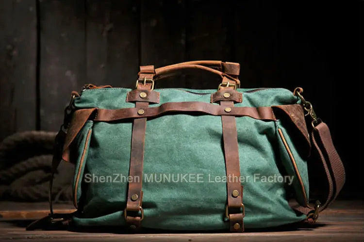 Vintage Military Canvas + Echtes Leder Herren Umhängetasche Sling Umhängetasche Tote Handtasche Herren Canvas Messenger Bag Freizeit