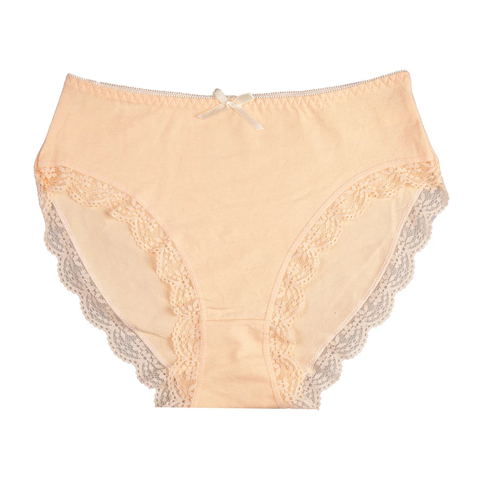 Women's cotton briefs sexy mid-rise solid lace waist patchwork panties Ladies briefs plus size women briefs underwear 3 Pcs/lot.