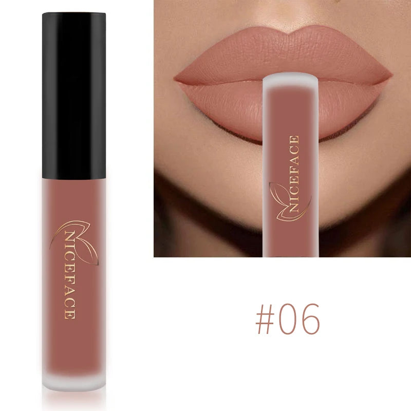 NICEFACE Matte Liquid Lipstick Waterproof Long Lasting Lip Gloss Tint Sexy Red Nude Purple Metallic Lipsticks Makeup Cosmetics