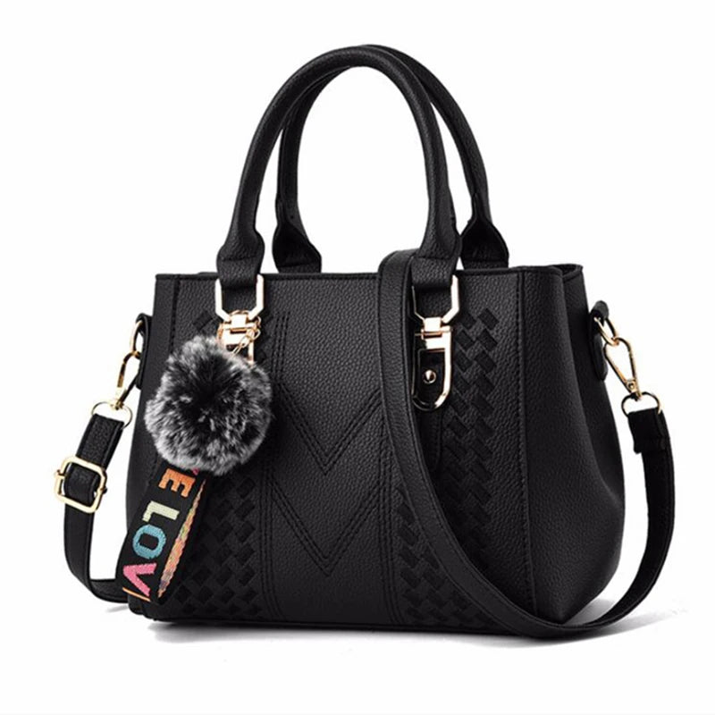 Embroidery Messenger Bags Women Leather Handbags Bags for Women Sac a Main Ladies hair ball Hand Bag.