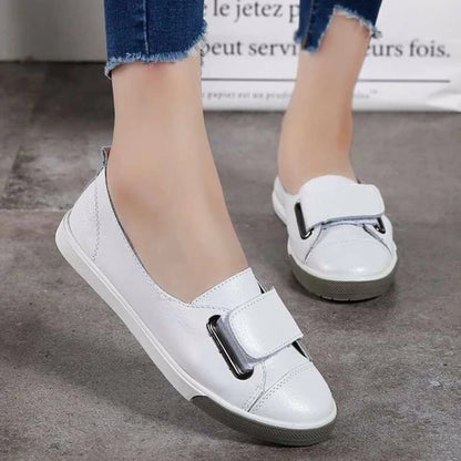 WOIZGIC Women Ladies Female Student Genuine Leather Casual Shoes White Flats Korean Vulcanized Shoes Spring 35-41 DF-YC259.