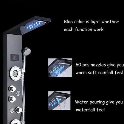 LED Light Bathroom Shower Faucet Set LED Rainfall Shower Panel System Bathtub Water Mixer Tap Massage SPA Temperature Screen