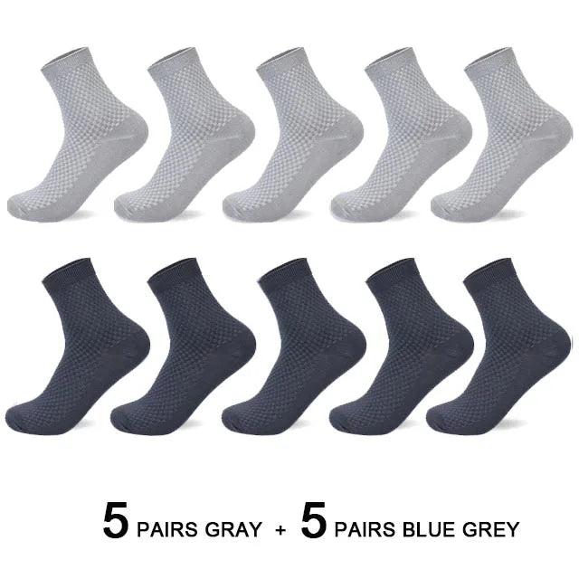 10 Pairs/Lot Men's Bamboo Fiber Socks 2025 New Compression Autumn Long Black Business Casual Man Dress Sock Gift Plus Size 42-45