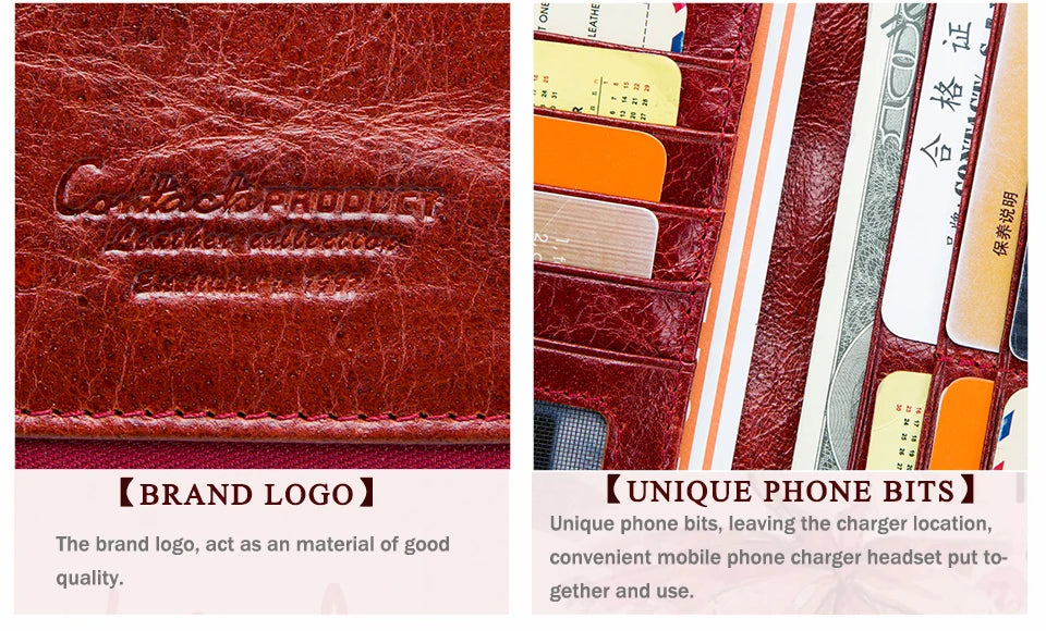 Contact's 100% Genuine Leather Wallet Women Long Coin Purse Hasp Design Clutch Bags Name Engraving Card Holder Wallets Cartera