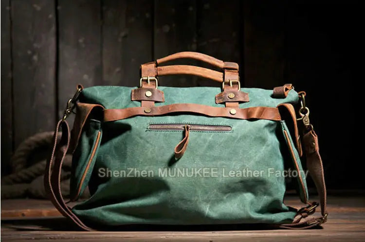 Vintage Military Canvas + Echtes Leder Herren Umhängetasche Sling Umhängetasche Tote Handtasche Herren Canvas Messenger Bag Freizeit