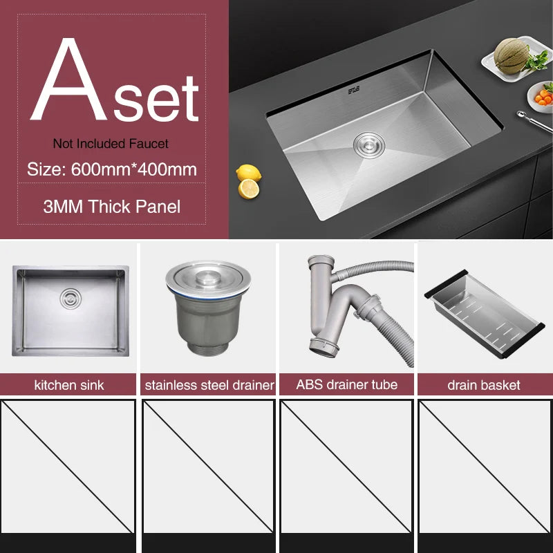 Large Size Single Kitchen Sink Handmade Brushed 304 Stainless Steel 3mm Thickness Single Bowl Bar Counter Kitchen Kinks