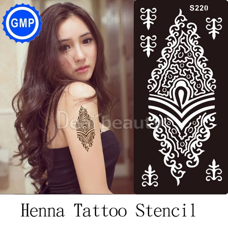6pcs/lot  Mehndi Indian Henna Tattoo Stencil reuseable Henna Tatoo Template Professional Tattoos Stencil For hand Painting bride.