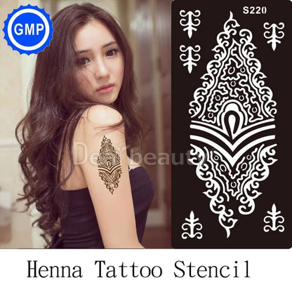 6pcs/lot  Mehndi Indian Henna Tattoo Stencil reuseable Henna Tatoo Template Professional Tattoos Stencil For hand Painting bride.