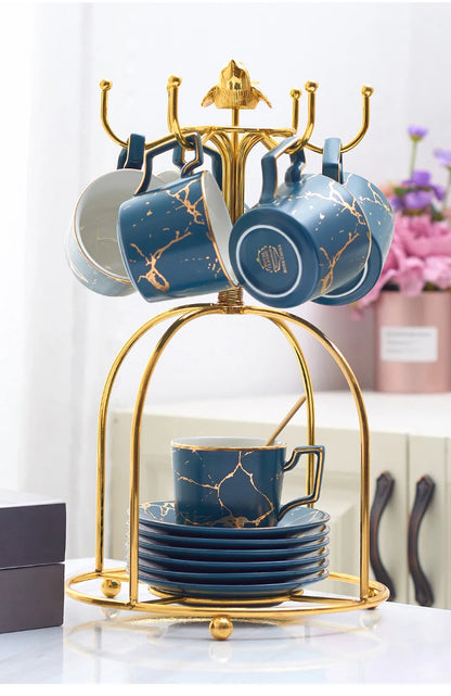 Marble Ceramic Coffee Cup Saucer Spoon Set 200ml Nordic Tea Cup Matt Porcelain Tea Set Advanced Teacup Cafe Espresso Cup