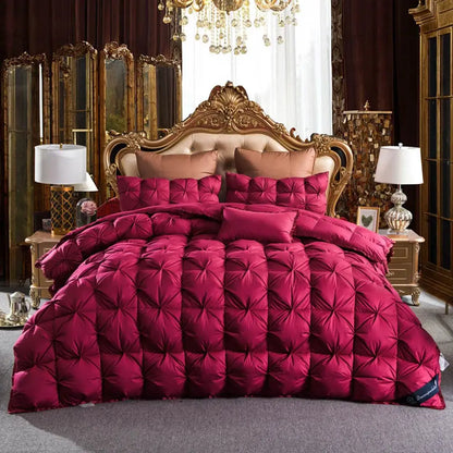 3D Luxury Quilted 100% High Rank Goose Down Duvet Quilt King Queen Full Size Comforter Winter Thick Blanket Solid Color.