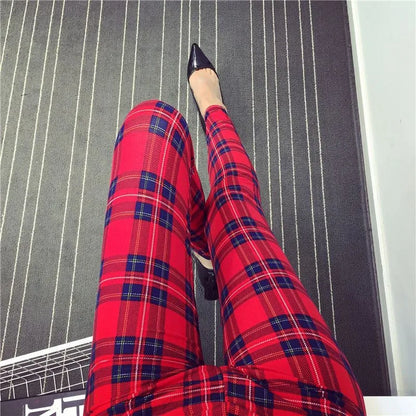 CUHAKCI Mode Plaid Druck Leggings Frauen Sexy Fitness Leggins Grid Floral Streifen Hosen Hohe Taille Bleistift Hosen