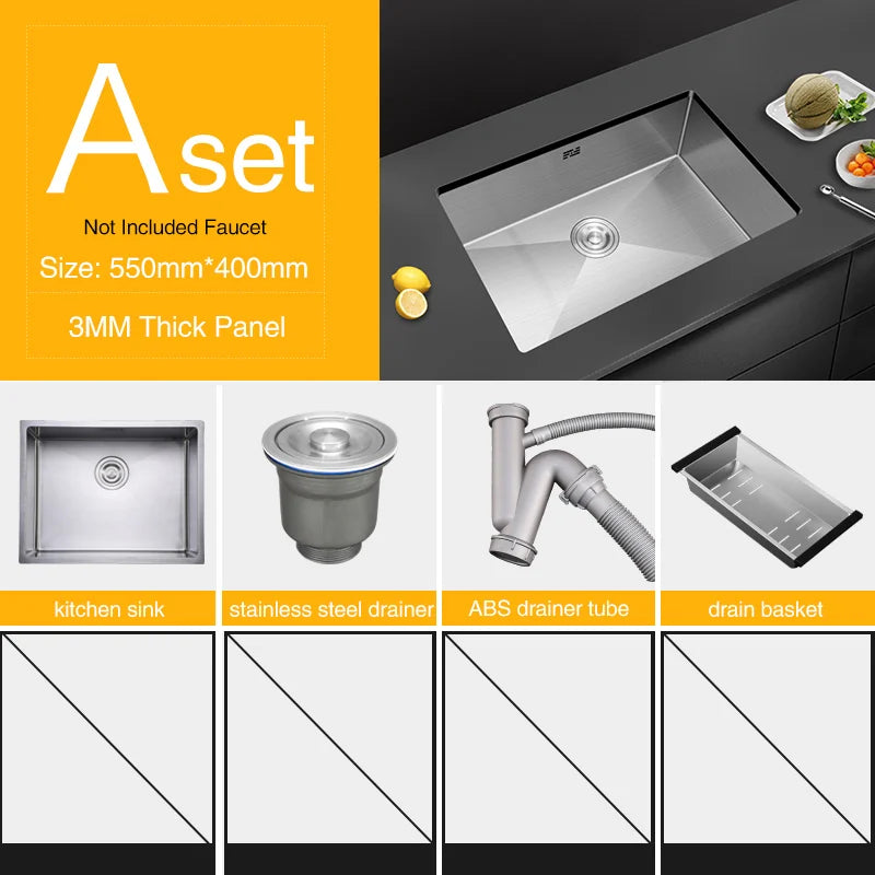 Large Size Single Kitchen Sink Handmade Brushed 304 Stainless Steel 3mm Thickness Single Bowl Bar Counter Kitchen Kinks