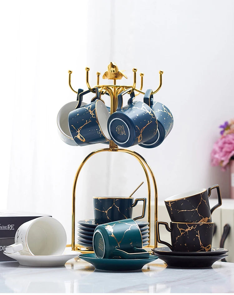 Marble Ceramic Coffee Cup Saucer Spoon Set 200ml Nordic Tea Cup Matt Porcelain Tea Set Advanced Teacup Cafe Espresso Cup.