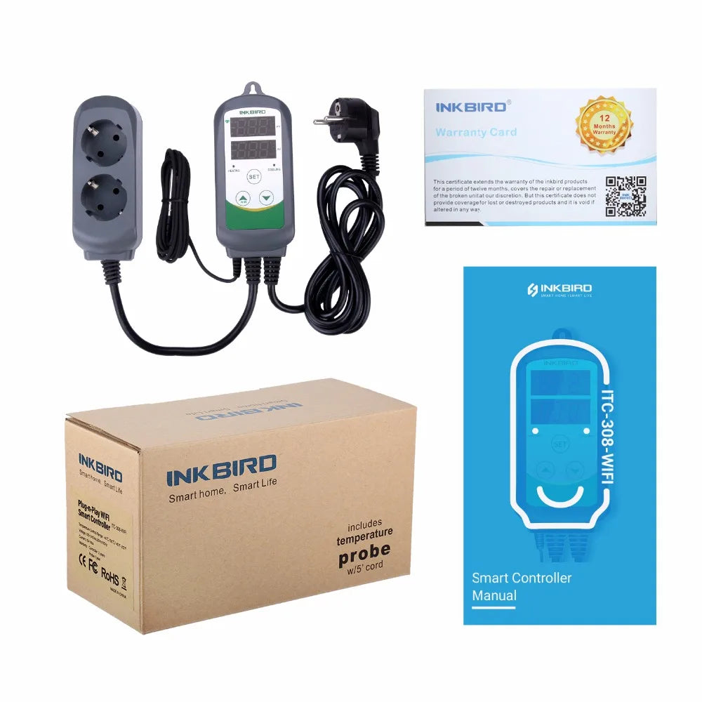 INKBIRD ITC-308 & 308WIFI EU Plug Smart Heating Cooling Temperature Controller Thermostat Regulator for Greenhouse Home Brewing.
