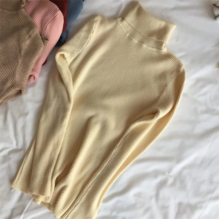 2025 herbst Winter Dicken Pullover Frauen Gestrickte Rippen Pullover Pullover Langarm Rollkragen Schlank Jumper Weiche Warme Pull Femme