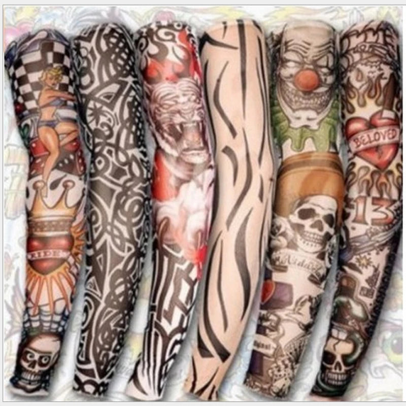 1pc hot sale tattoo sleeve  styles elastic Fake 100%nylon Arm stocking beloved girl Buddha Wolf Dragon design halloween cool men.