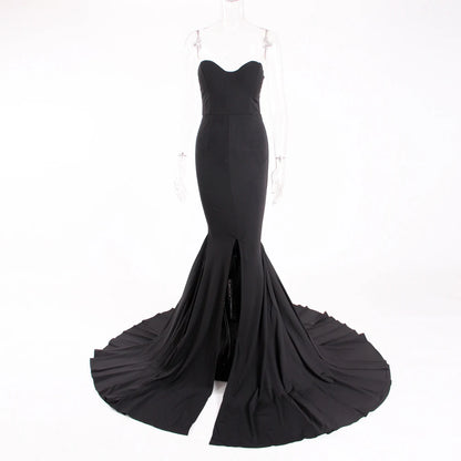 Sexy trägerloses langes schwarzes Maxikleid mit Vorderschlitz, nackte Schulter, rot, Damen-Abend-Sommer-Nachtkleid, Party, Umstandskleider