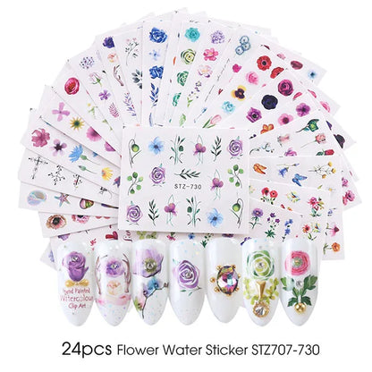 1Set Watercolor Xmas Flower Sticker Nail Decal Set Flamingo Letter Design Gel Manicure Decor Water Slider Foil CHSTZ683-706-1.