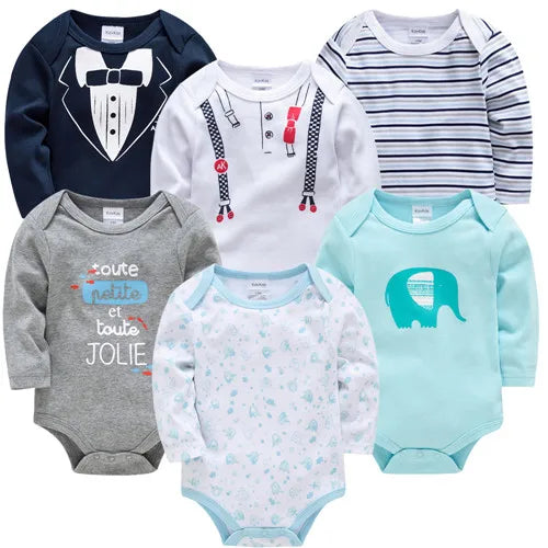 6 Stück 3 Stück Kavkas Baby-Body für Jungen und Mädchen, langärmelig, 100 % Baumwolle, Babykleidung, 0–12 Monate, Neugeborenen-Körper, Bebe-Overall-Kleidung