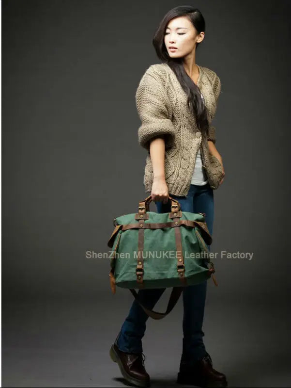 Vintage Military Canvas + Echtes Leder Herren Umhängetasche Sling Umhängetasche Tote Handtasche Herren Canvas Messenger Bag Freizeit