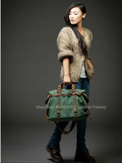 Vintage Military Canvas + Echtes Leder Herren Umhängetasche Sling Umhängetasche Tote Handtasche Herren Canvas Messenger Bag Freizeit