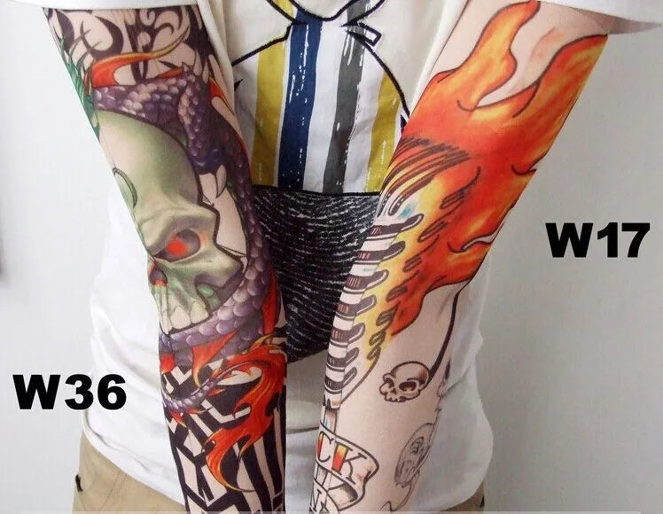 1pc hot sale tattoo sleeve  styles elastic Fake 100%nylon Arm stocking beloved girl Buddha Wolf Dragon design halloween cool men.