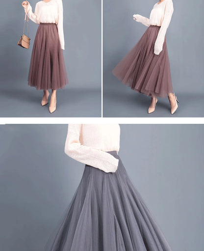 OHRYIYIE Beige Maxi Long Skirt Spring Autumn Womens 2025 New Summer Tulle Skirt Party Mesh A-line Skirts Female Jupe Longue.
