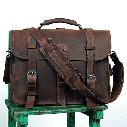 Vintage Crazy Horse Echtes Leder Männer Aktentasche Business Tasche Große Leder Aktentasche Männlichen 15.6 "Laptop Fall Schulter Tasche büro.