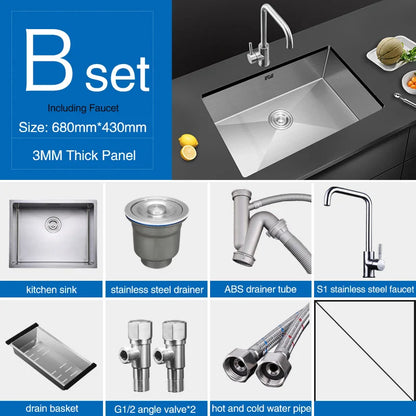 Large Size Single Kitchen Sink Handmade Brushed 304 Stainless Steel 3mm Thickness Single Bowl Bar Counter Kitchen Kinks