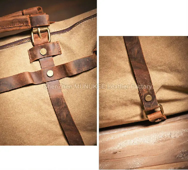 Vintage Military Canvas + Echtes Leder Herren Umhängetasche Sling Umhängetasche Tote Handtasche Herren Canvas Messenger Bag Freizeit
