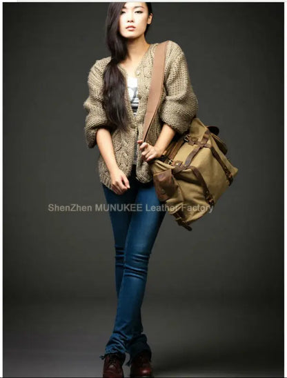 Vintage Military Canvas + Echtes Leder Herren Umhängetasche Sling Umhängetasche Tote Handtasche Herren Canvas Messenger Bag Freizeit