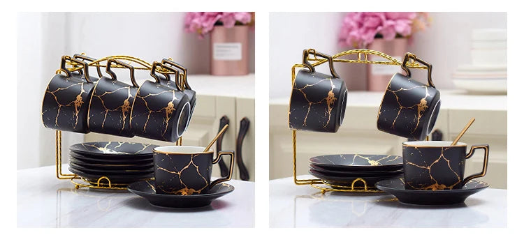 Marble Ceramic Coffee Cup Saucer Spoon Set 200ml Nordic Tea Cup Matt Porcelain Tea Set Advanced Teacup Cafe Espresso Cup
