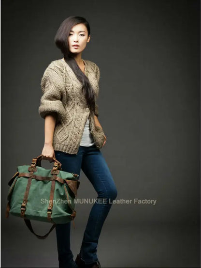 Vintage Military Canvas + Echtes Leder Herren Umhängetasche Sling Umhängetasche Tote Handtasche Herren Canvas Messenger Bag Freizeit