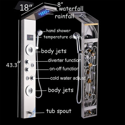 LED Light Bathroom Shower Faucet Set LED Rainfall Shower Panel System Bathtub Water Mixer Tap Massage SPA Temperature Screen