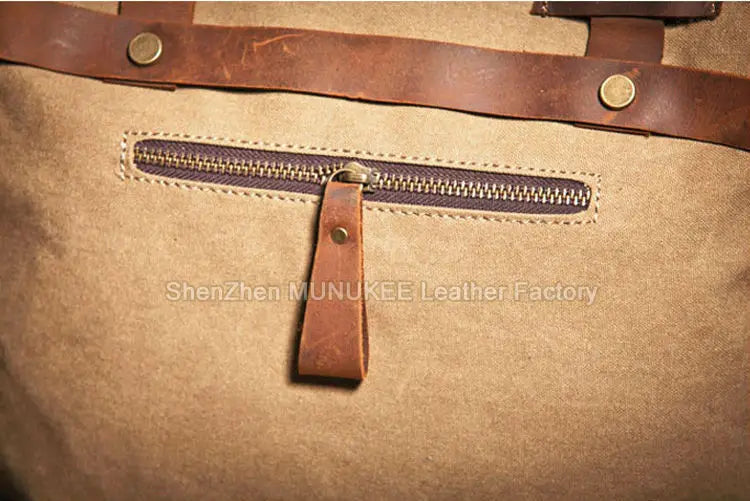 Vintage Military Canvas + Echtes Leder Herren Umhängetasche Sling Umhängetasche Tote Handtasche Herren Canvas Messenger Bag Freizeit