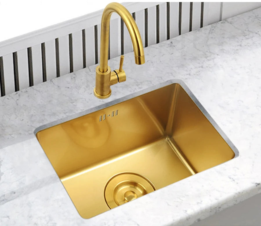 SUS 304 Stainless Steel Luxury Gold Nanometer Island Kitchen Sink Manual Single Bar Counter Mini Kitchen Sinks
