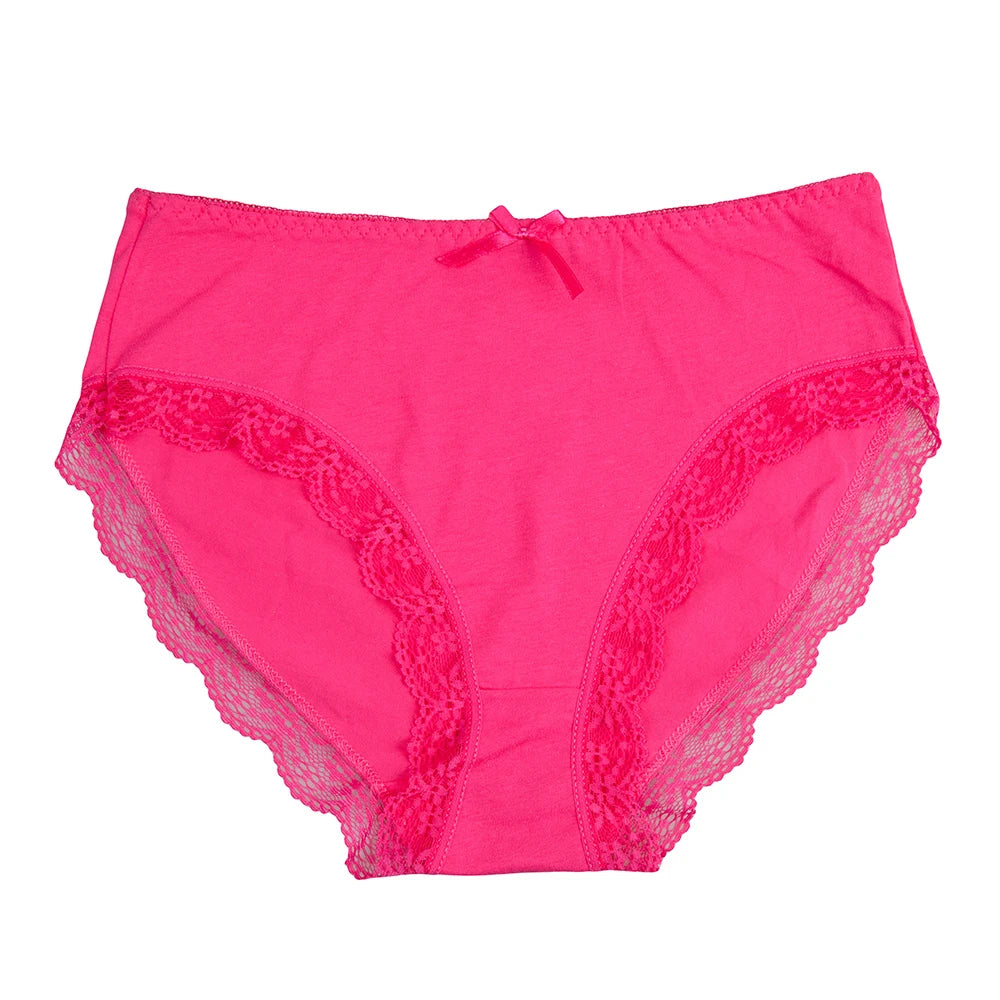 Women's cotton briefs sexy mid-rise solid lace waist patchwork panties Ladies briefs plus size women briefs underwear 3 Pcs/lot.