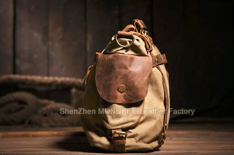Vintage Military Canvas + Echtes Leder Herren Umhängetasche Sling Umhängetasche Tote Handtasche Herren Canvas Messenger Bag Freizeit